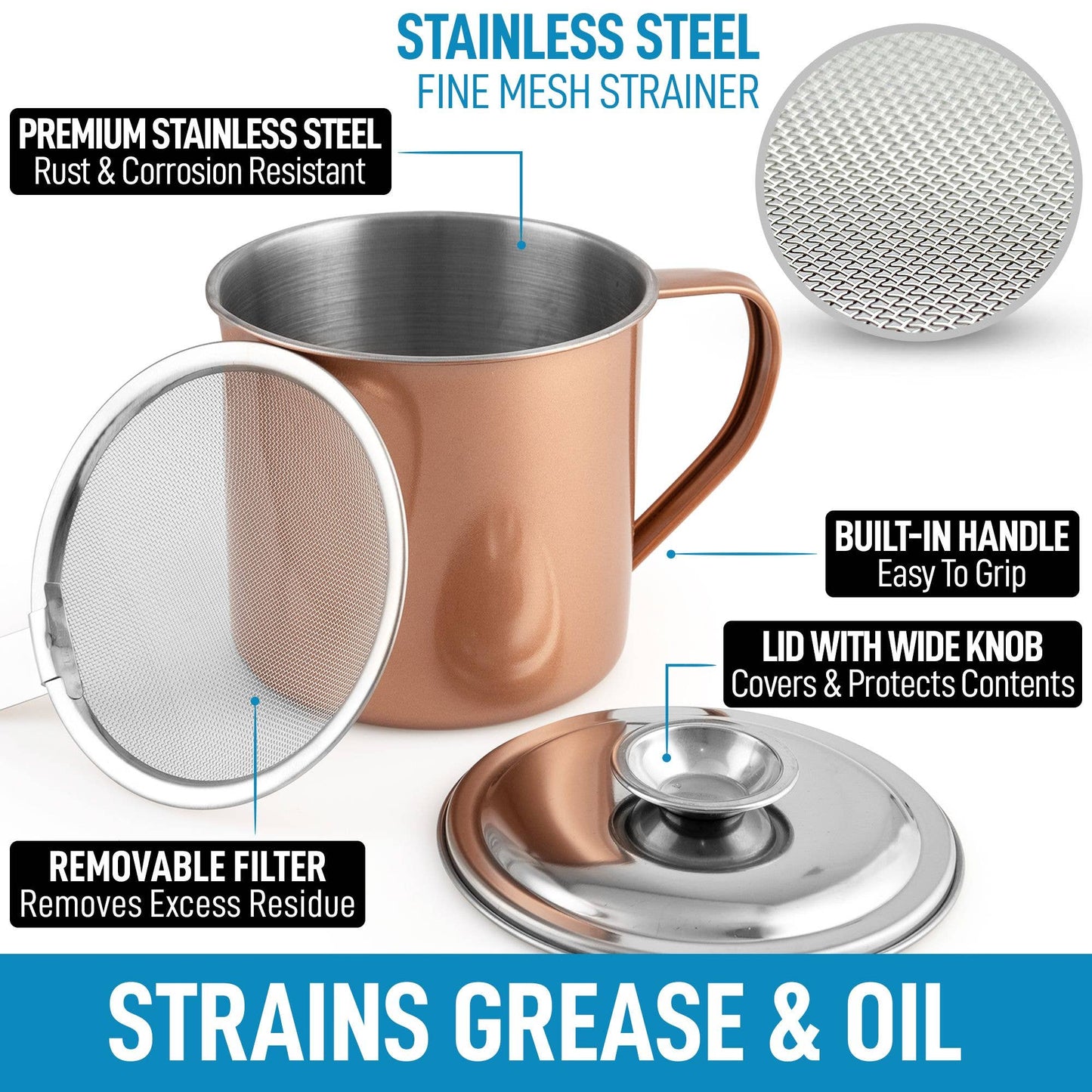 Bacon Grease Container with Strainer