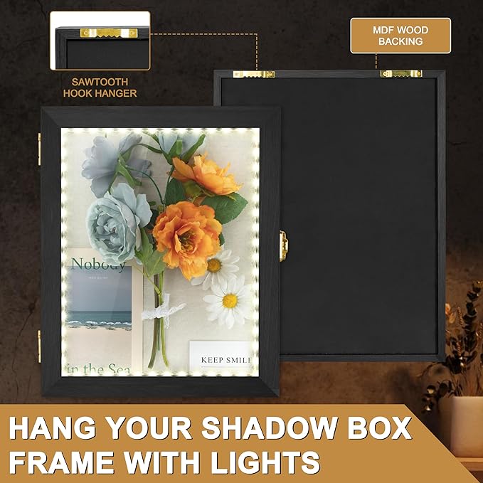 Shadow Box Frame with LED & UV Protection for Photos & Souvenirs