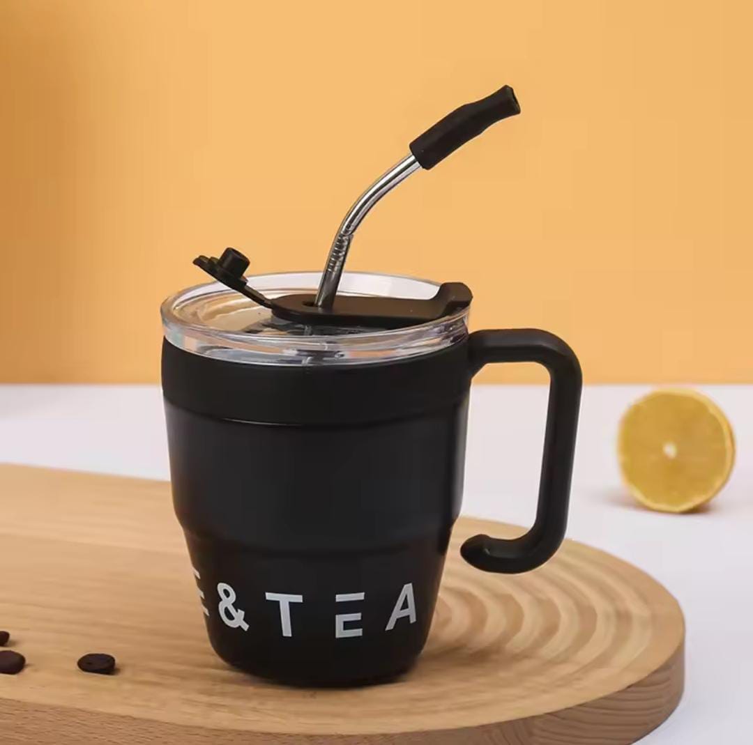 480 ml insulated coffee cup with straw