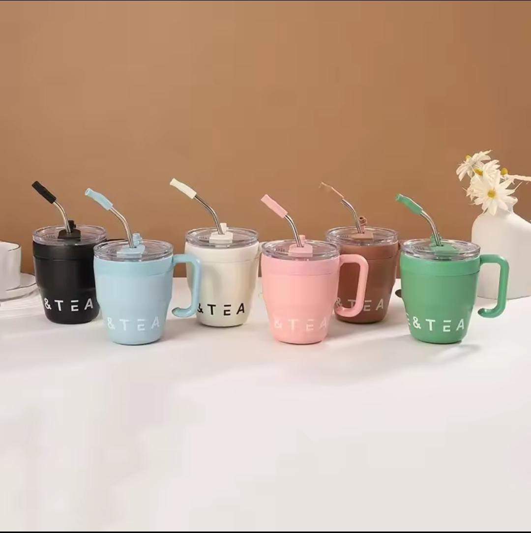 480 ml insulated coffee cup with straw