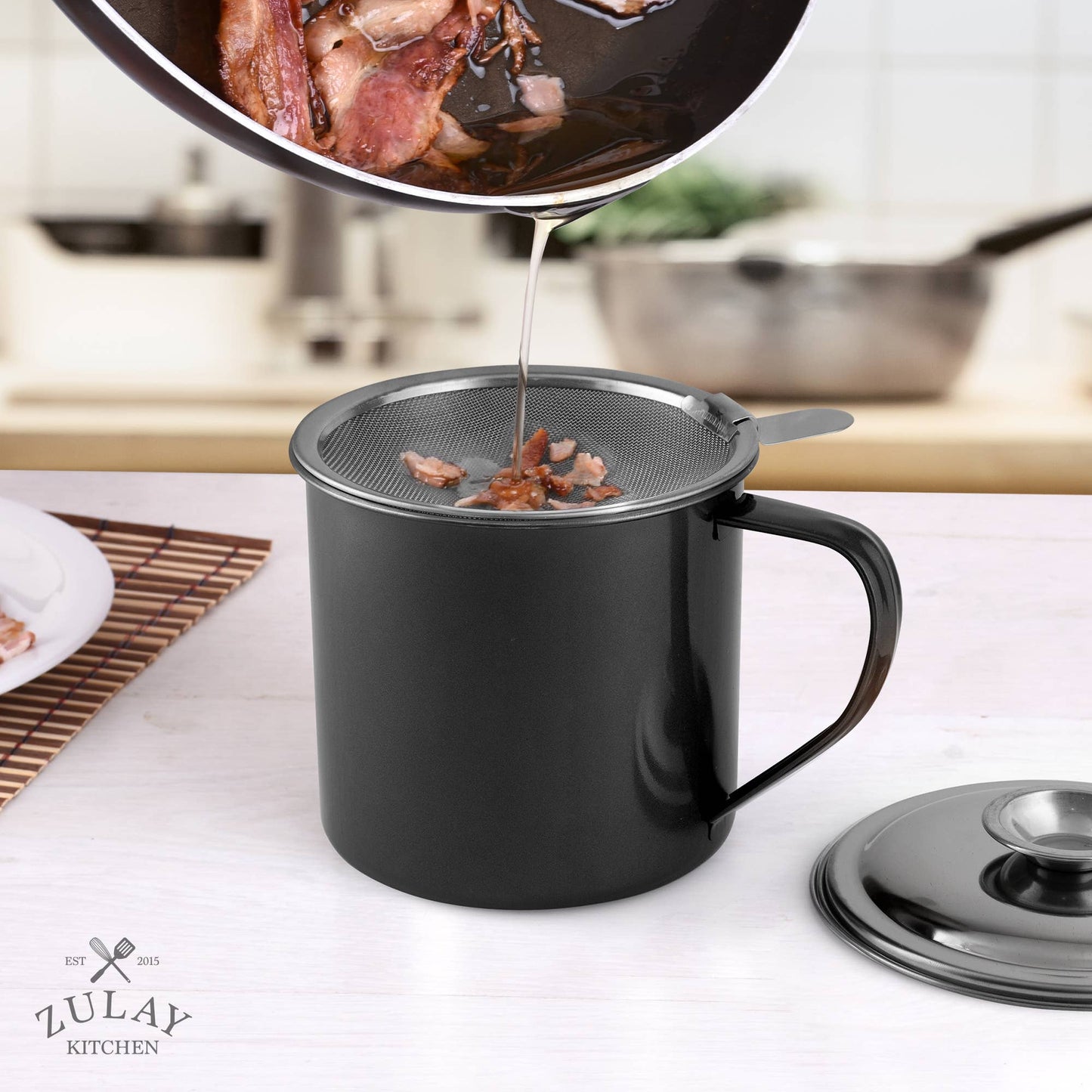 Bacon Grease Container with Strainer