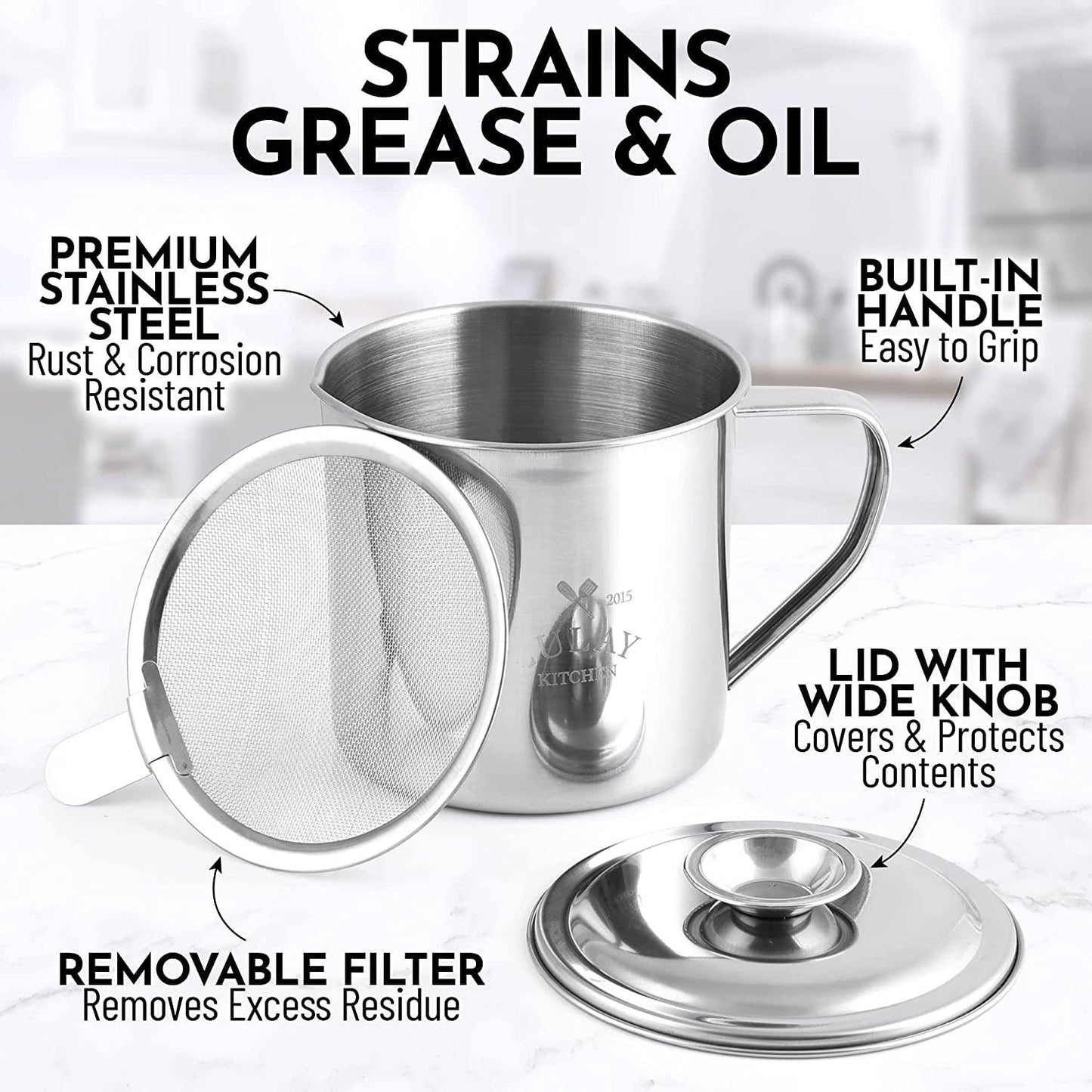 Bacon Grease Container with Strainer